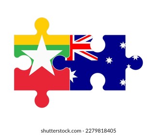 Connected puzzle of flags of Myanmar and Australia, vector