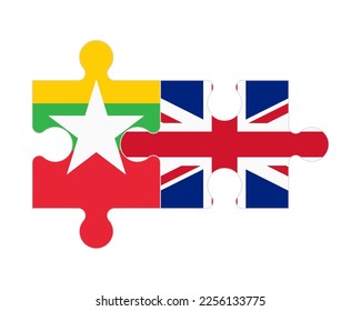 Connected puzzle of flags of Myanmar and United Kingdom, vector