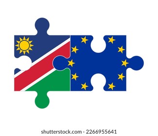 Connected puzzle of flags of Namibia and European Union, vector