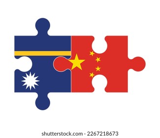 Rompecabezas conectados de banderas de Nauru y China, vector