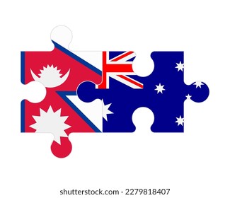 Connected puzzle of flags of Nepal and Australia, vector