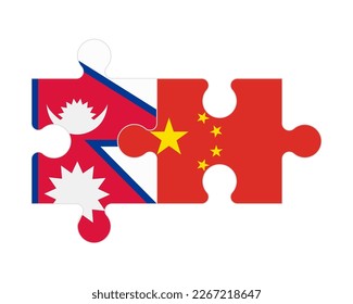 Connected puzzle of flags of Nepal and China, vector