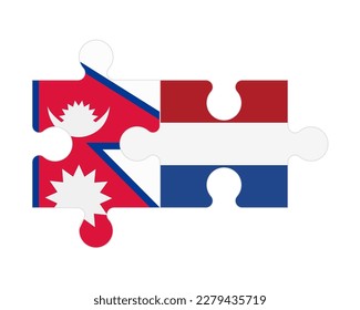 Connected puzzle of flags of Nepal and Netherlands, vector