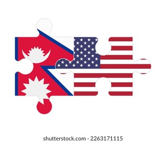Connected puzzle of flags of Nepal and USA, vector