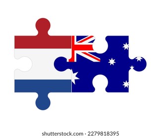 Connected puzzle of flags of Netherlands and Australia, vector