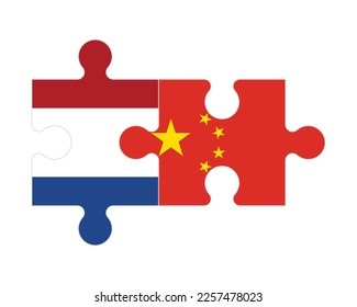 Connected puzzle of flags of Netherlands and China, vector