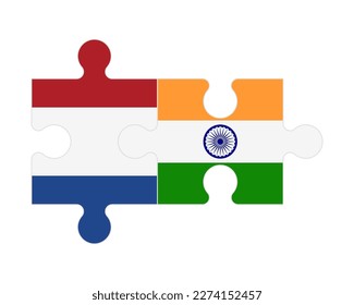 Connected puzzle of flags of Netherlands and India, vector