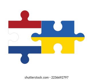 Rompecabezas conectados de banderas de los Países Bajos y Ucrania, vector