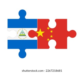 Connected puzzle of flags of Nicaragua and China, vector