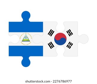 Connected puzzle of flags of Nicaragua and South Korea, vector