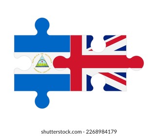 Connected puzzle of flags of Nicaragua and United Kingdom, vector