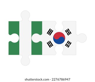 Connected puzzle of flags of Nigeria and South Korea, vector