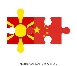 Connected puzzle of flags of Northern Macedonia and China, vector