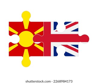 Connected puzzle of flags of Northern Macedonia and United Kingdom, vector