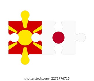 Connected puzzle of flags of Northern Macedonia and Japan, vector