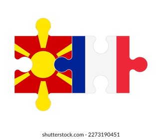 Rompecabezas conectados de banderas del norte de Macedonia y Francia, vector