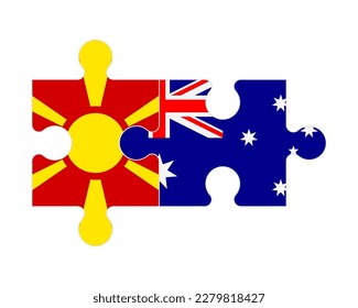 Connected puzzle of flags of Northern Macedonia and Australia, vector