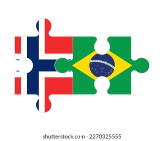 Connected puzzle of flags of Norway and Brazil, vector