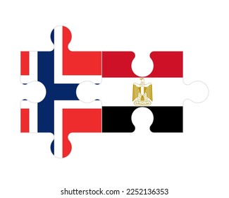 Rompecabezas conectado de banderas de Noruega y Egipto, vector