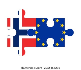 Connected puzzle of flags of Norway and European Union, vector