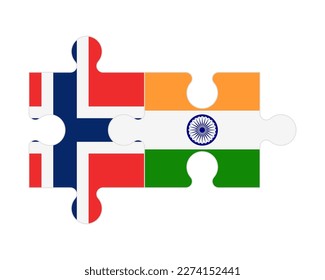 Connected puzzle of flags of Norway and India, vector