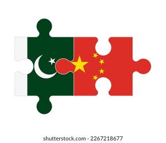 Connected puzzle of flags of Pakistan and China, vector