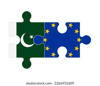 Connected puzzle of flags of Pakistan and European Union, vector