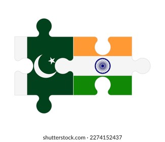 Rompecabezas conectado de banderas de Pakistán e India, vector