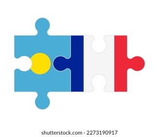 Connected puzzle of flags of Palau and France , vector