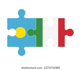 Connected puzzle of flags of Palau and Italy, vector