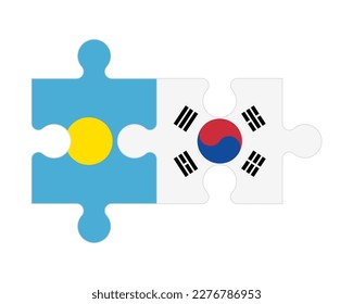 Connected puzzle of flags of Palau and South Korea, vector