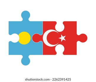 Connected puzzle of flags of Palau and Turkey, vector
