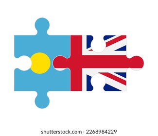 Rompecabezas conectados de banderas de Palau y Reino Unido, vector