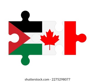 Connected puzzle of flags of Palestine and Canada, vector