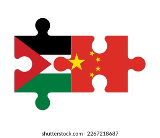 Connected puzzle of flags of Palestine and China, vector