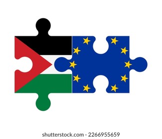 Connected puzzle of flags of Palestine and European Union, vector