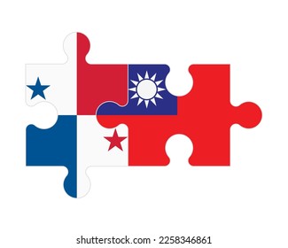 Connected puzzle of flags of Panama and Taiwan, vector