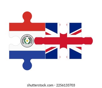 Connected puzzle of flags of Paraguay and United Kingdom, vector