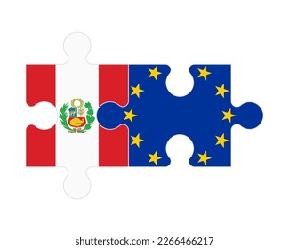 Connected puzzle of flags of Peru and European Union, vector