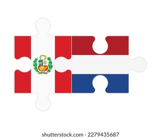 Connected puzzle of flags of Peru and Netherlands, vector