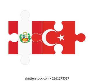 Connected puzzle of flags of Peru and Turkey, vector