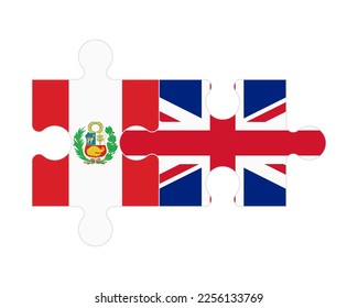 Connected puzzle of flags of Peru and United Kingdom, vector
