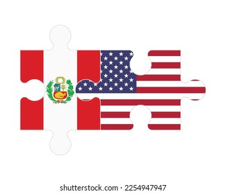 Connected puzzle of flags of Peru and US, vector