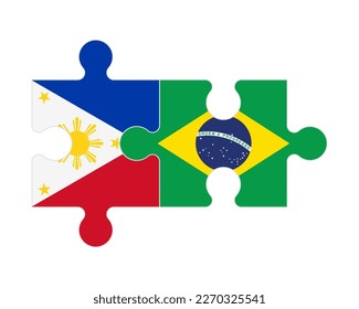 Rompecabezas conectado de banderas de Filipinas y Brasil, vector