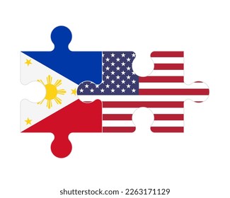 Verbundenes Rätsel der Flaggen der Philippinen und der USA, Vektorgrafik