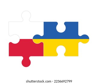 Connected puzzle of flags of Poland and Ukraine, vector