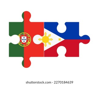 Connected puzzle of flags of Portugal and Philippines, vector