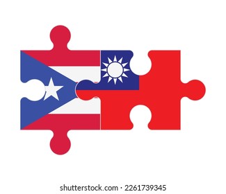 Verbundenes Rätsel mit Flaggen von Puerto Rico und Taiwan, Vektorgrafik