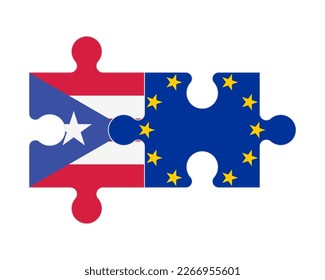 Connected puzzle of flags of Puerto Rico and European Union, vector
