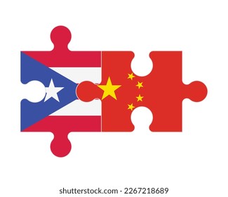 Connected puzzle of flags of Puerto Rico and China, vector
